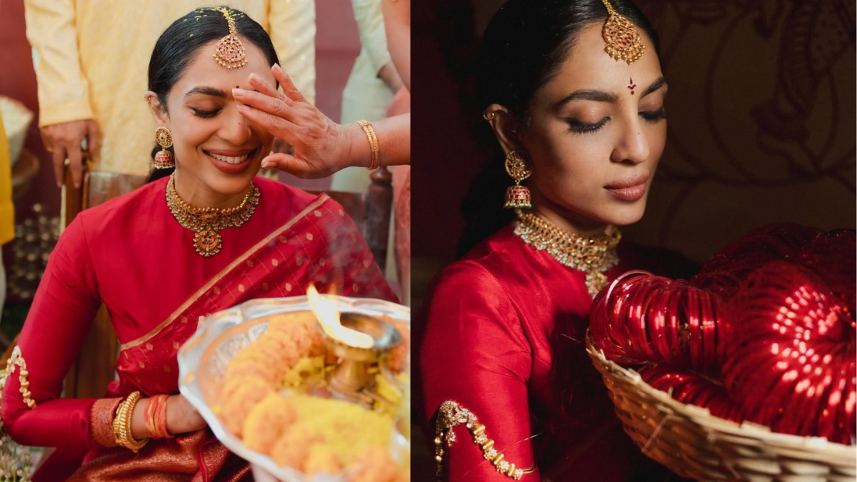 Bride-To-Be Sobhita Dhulipala Exudes Glow In Traditional Red Saree At ...