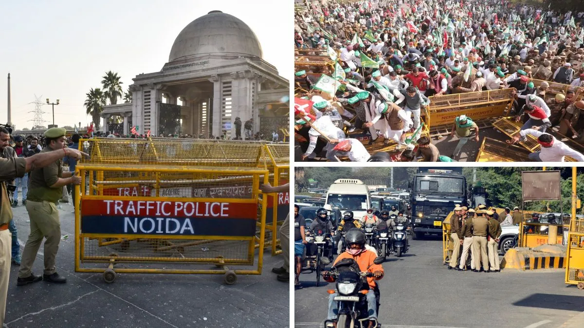 up-farmers-halted-at-noida-border-during-march-to-delhi-protests-spark-massive-traffic-jams-updates