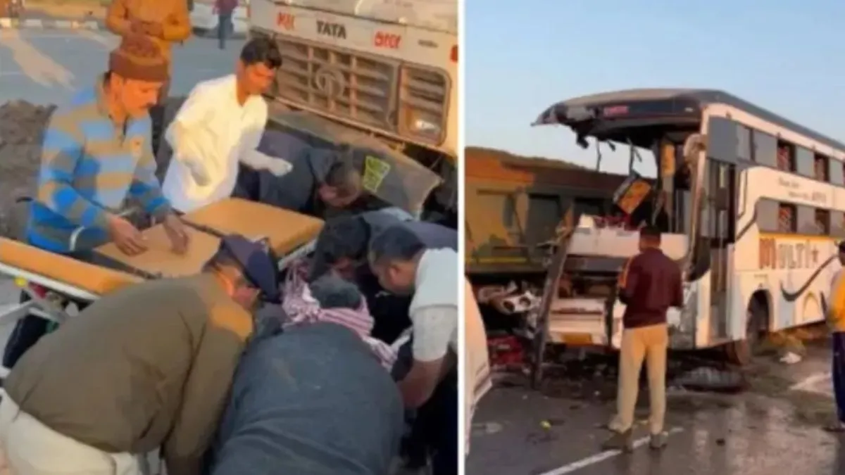 bhavnagar-accident-at-least-dead-injured-after-bus-rams-into-dumper-truck-on-bhavnagar-talaja-highwayin-gujarat