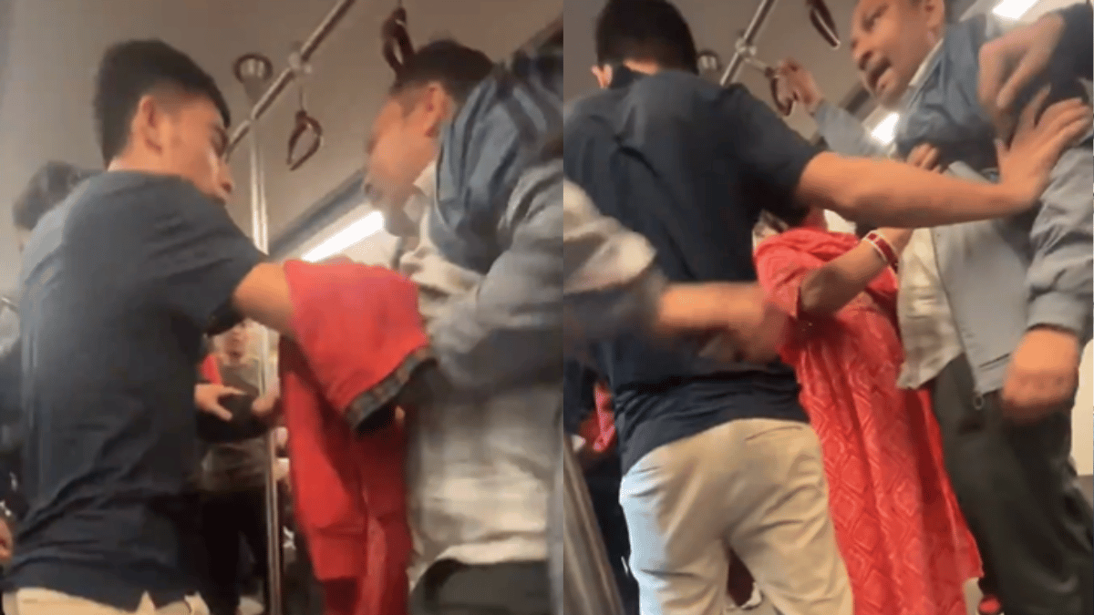 Viral Video Chaotic Clash Erupts On Delhi Metro Over Man ‘staring At Couple 