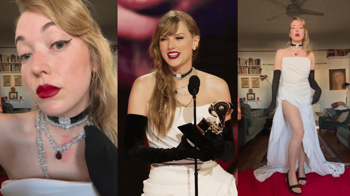 woman-recreates-taylor-swift-grammy-look-using-bed-sheet-and-candy-swifties-in-love-with-viral-video