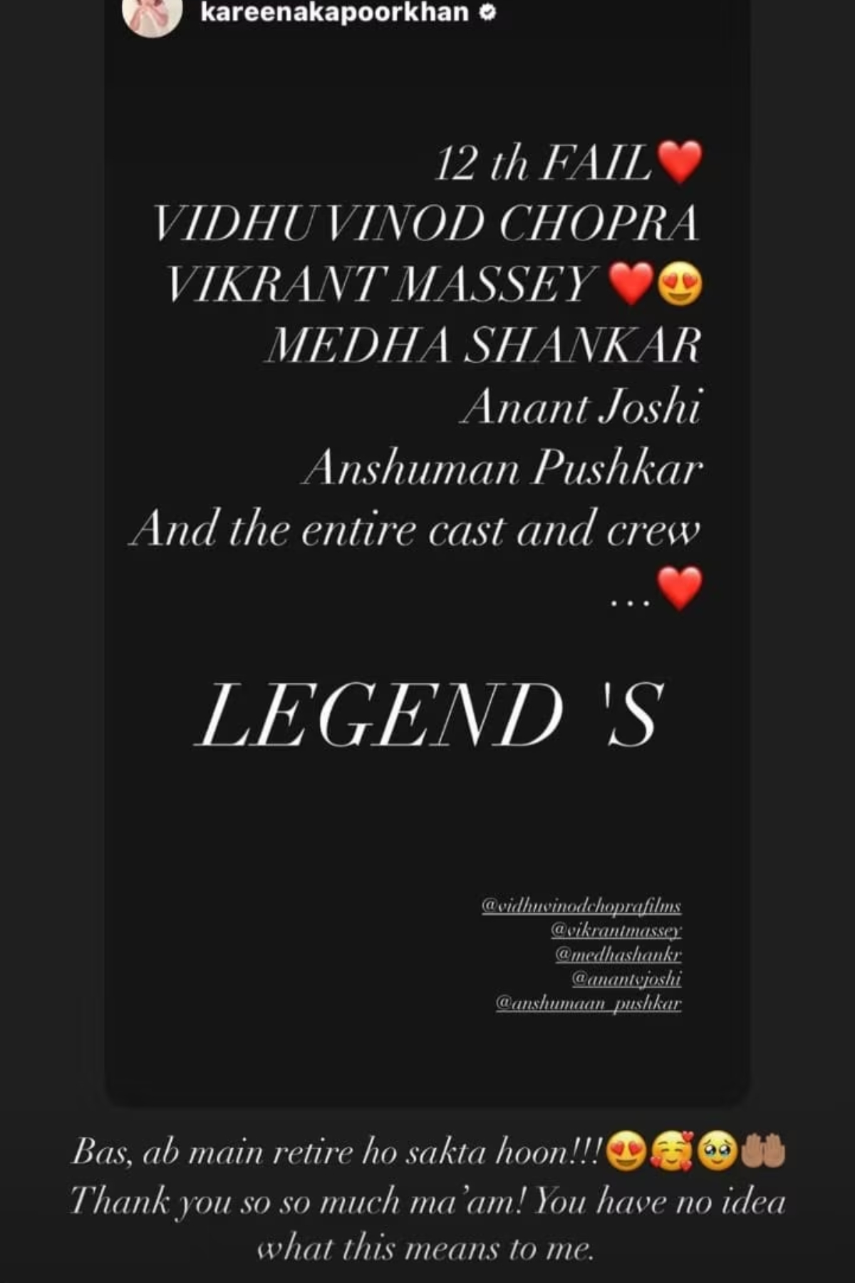 Vikrant Massey's Instagram Story