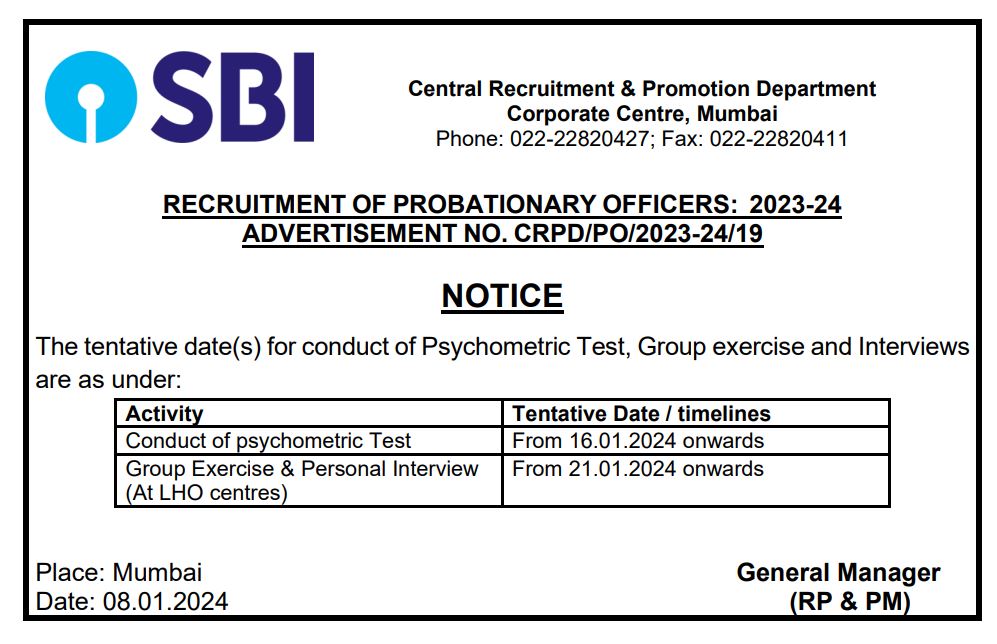 SBI PO 2023 Psychometric Test, Group Exercise, Interview Dates ...