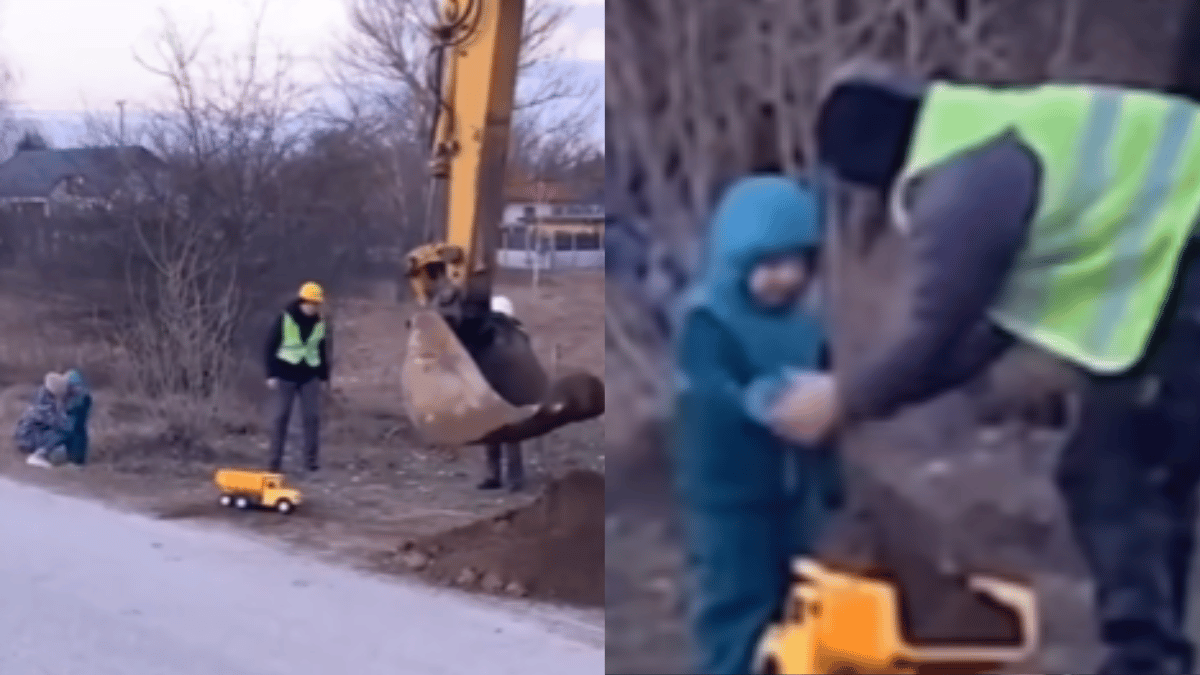 little-kid-reaction-to-workers-dumping-mud-on-toy-truck-using-jcb-machine-is-too-adorable-to-miss-watch