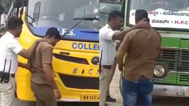 karnataka-traffic-police-punish-unnecessary-honkers-by-making-them-stand-in-front-of-their-vehicles-video