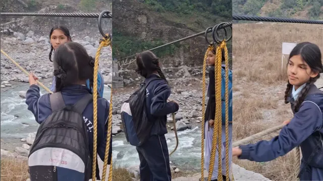 schoolgirls-in-uttarakhand-risk-lives-by-using-rope-trolley-to-cross-river-daily-watch-viral-video