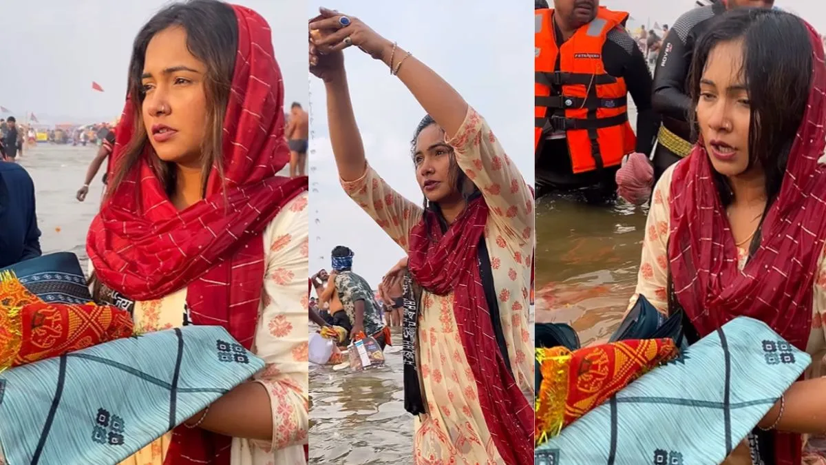 trisha-kar-madhu-viral-video-bhojpuri-sensation-takes-holy-dip-at-sangam-during-mahakumbh-mela-in-prayagraj