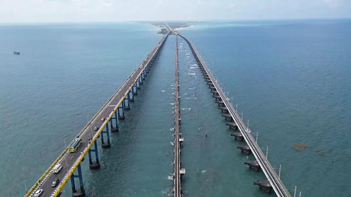 pamban-bridge-updates-trains-can-reach-rameswaram-island-in-5-minutes-with-indian-railways-new-vertical-lift-bridge-details