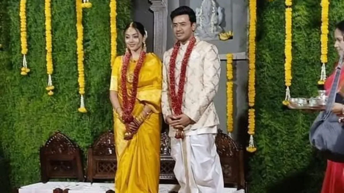 bjp-mp-tejasvi-surya-gets-hitched-to-ponniyin-selvan-2-singer-sivasri-skandaprasad