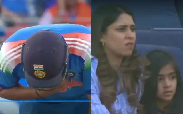 ind-vs-nz-icc-champions-trophy-2025-final-rohit-sharmas-family-looks-worried-as-indian-skipper-suffers-abdominal-pain-while-batting-watch
