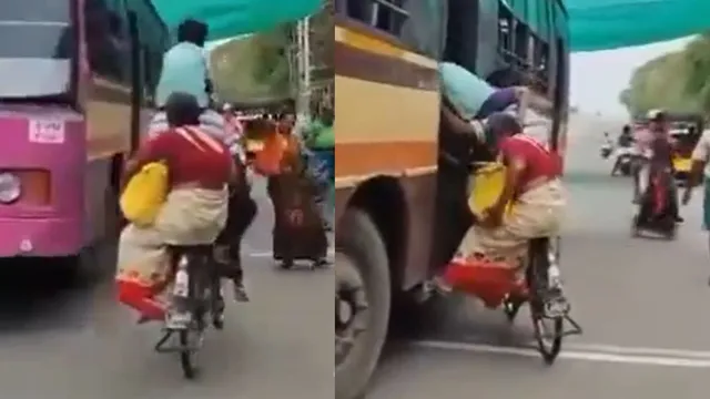 itni-sahi-landing-toh-america-bhi-nahi-kar-sakta-woman-and-child-execute-perfect-landing-on-bus-in-viral-video