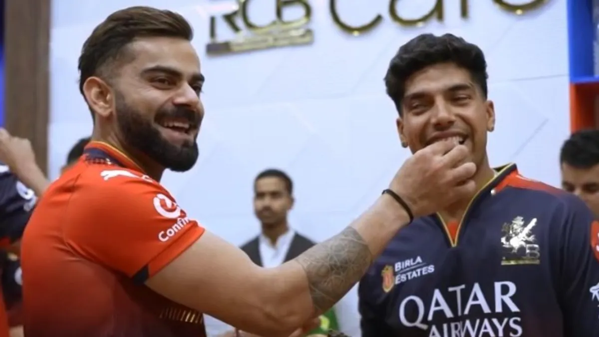 ipl-2025-virat-kohli-finger-swastik-chikara-during-his-birthday-celebrations-cracks-up-entire-dressing-room-video