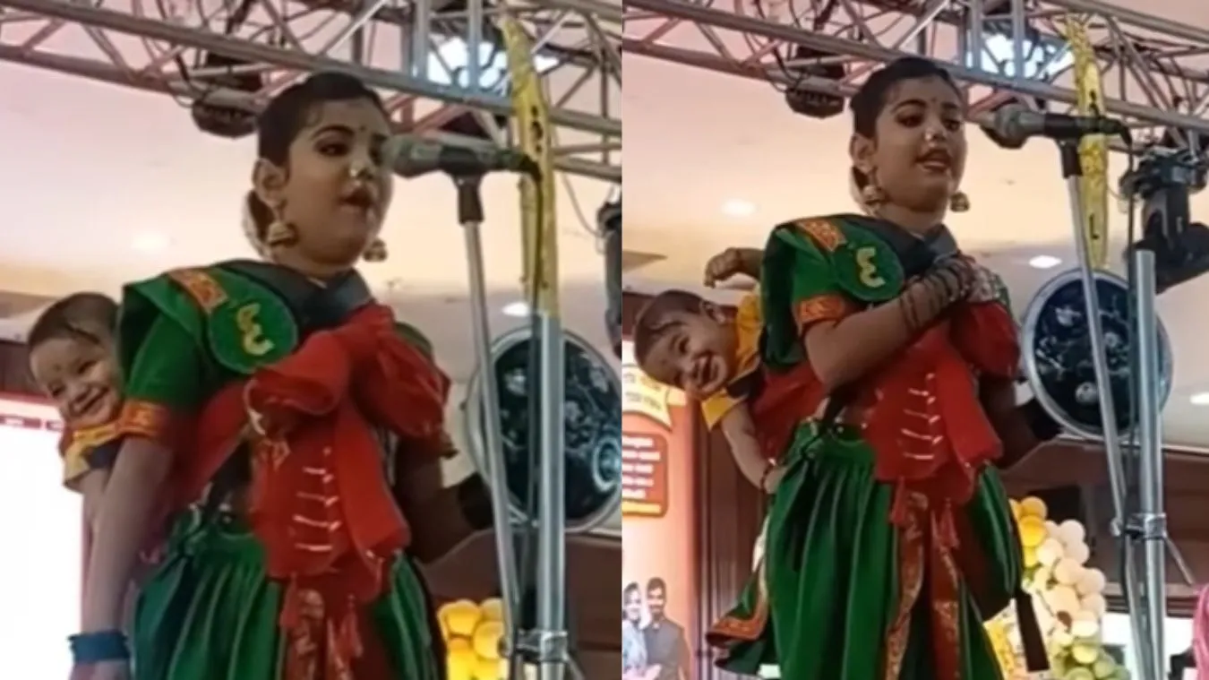girl-brings-rani-lakshmi-bai-to-life-on-stage-but-baby-tied-on-her-back-wins-the-loudest-applause-viral-video