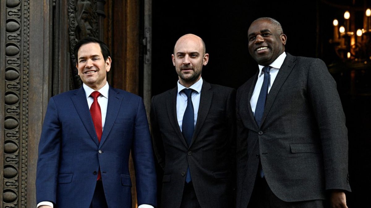 Rubio with French counterpart Jean-Noel Barrot and the UK's David Lammy yesterday