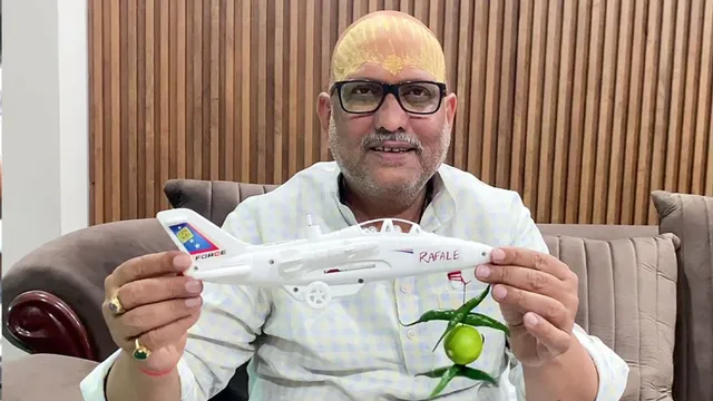 when-will-govt-act-against-terrorists-congress-leader-sports-toy-rafale-jet-with-lemon-and-chillies-in-unique-criticism