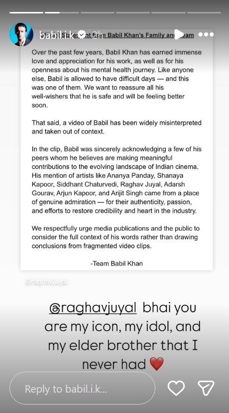 babil khan reacts to Raghav Juyal