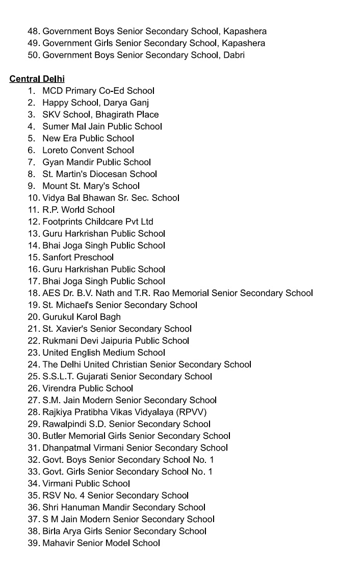 Which schools in Delhi will conduct Mock Drill 10