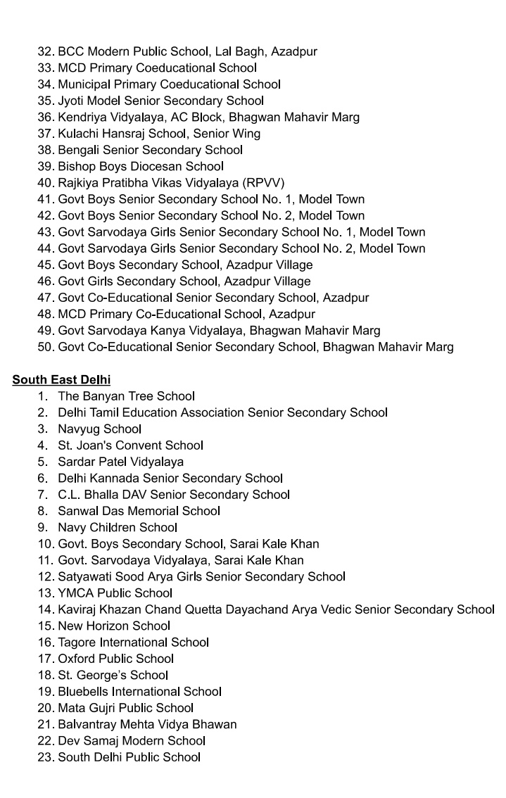Which schools in Delhi will conduct Mock Drill 12