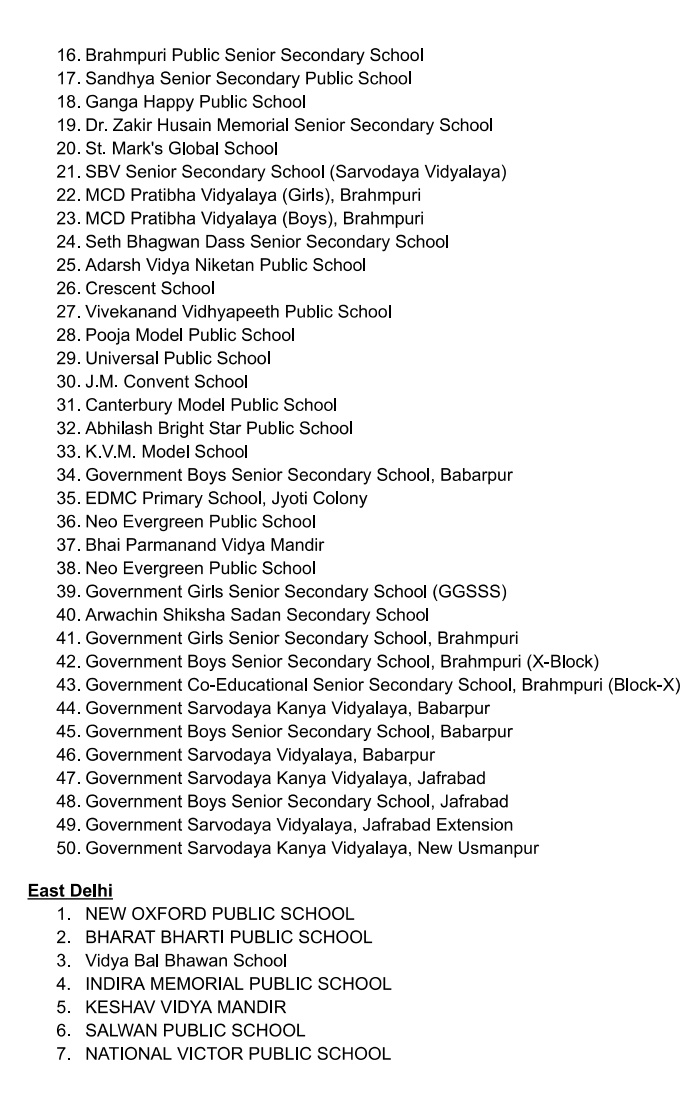 Which schools in Delhi will conduct Mock Drill 14