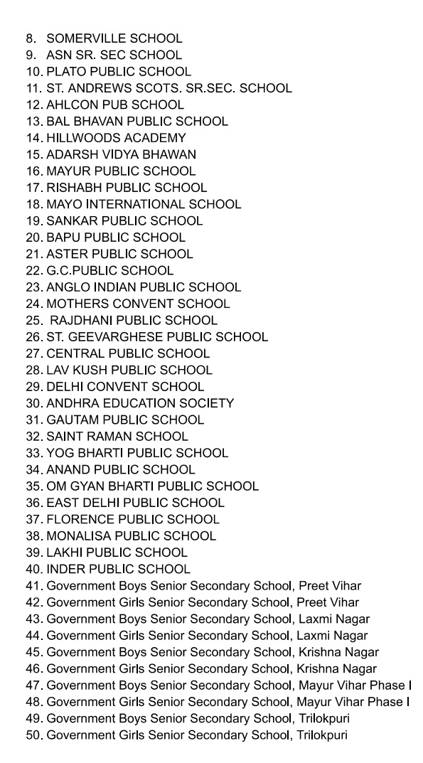 Which schools in Delhi will conduct Mock Drill 15