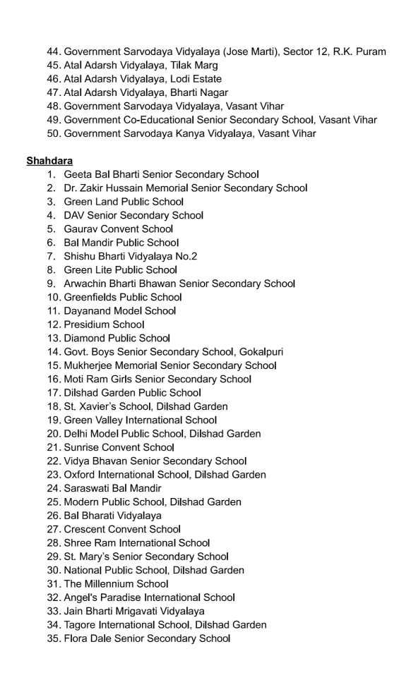 Which schools in Delhi will conduct Mock Drill 2