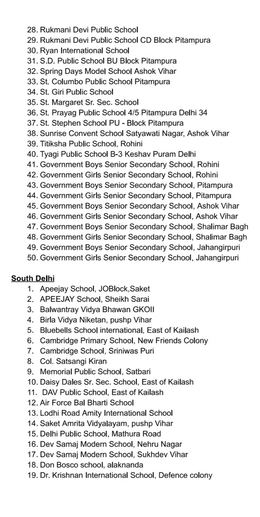 Which schools in Delhi will conduct Mock Drill 5