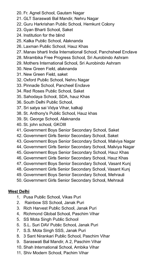 Which schools in Delhi will conduct Mock Drill 7