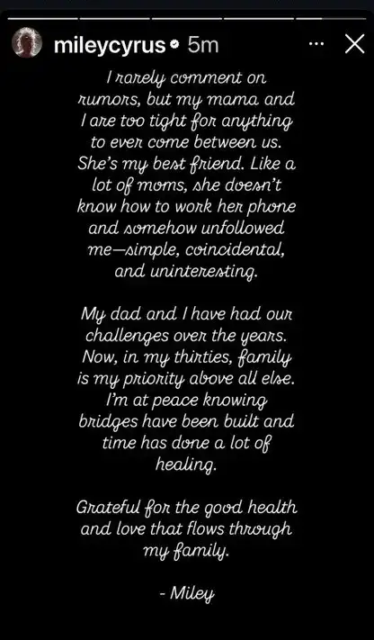 Miley Cyrus Instagram post