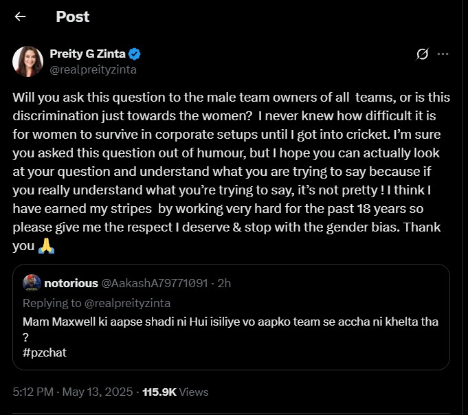 Preity Zinta latest tweet