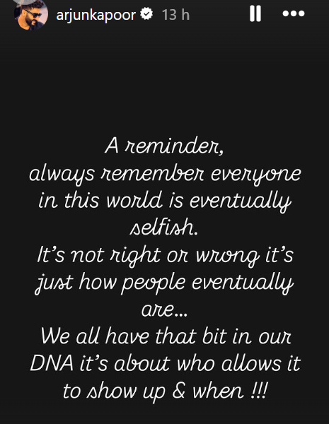 arjun kapoor's instagram story