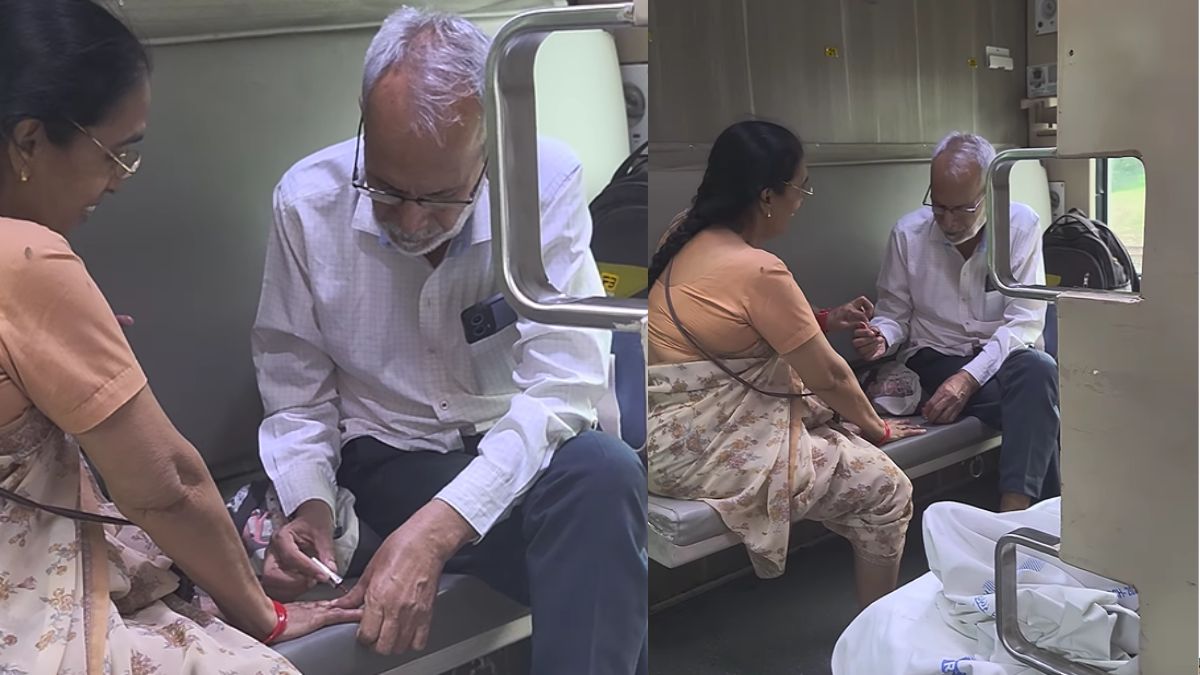 'Ultimate Act Of Love': Elderly Man Paints Wife’s Nails On Train; Viral Video Melts Hearts
