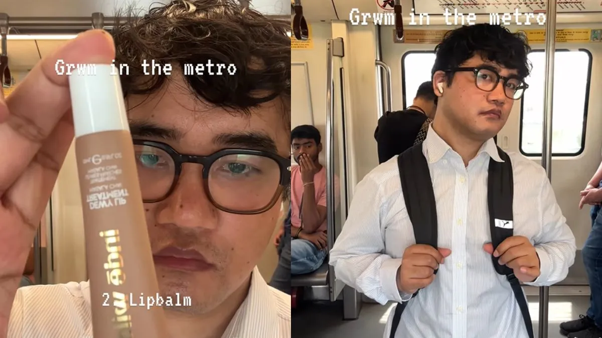 delhi-metro-turns-into-dressing-room-as-man-applies-full-makeup-onboard-viral-video-stuns-internet