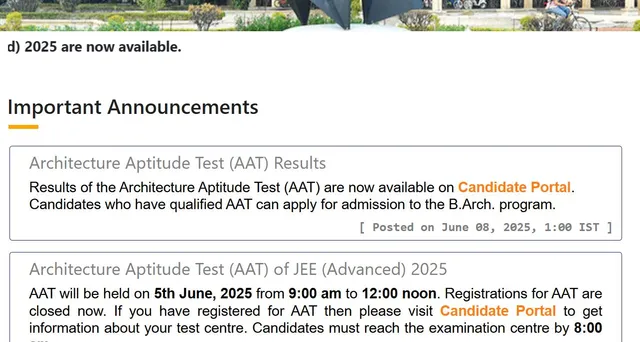 JEE Advanced AAT 2025 Results Declared: Check Scores Now, Admission To IIT BArch Begins At jeeadv.ac.in