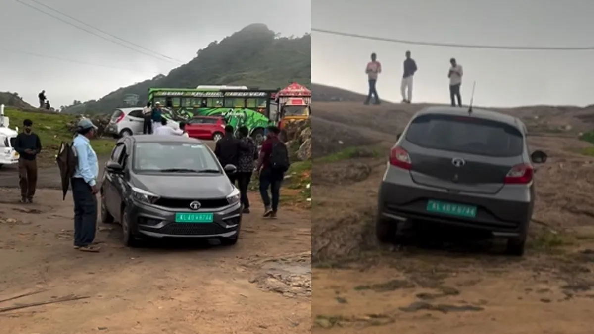 tata-tiago-ev-driver-attempts-tata-harrier-ev-like-stunt-watch-viral-video-to-know-what-happened-next