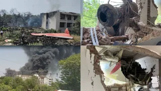 Air India Plane Crashed Into Doctors’s Hostel Mess In Ahmedabad; Horrifying Visuals Show Tailpiece On Roof