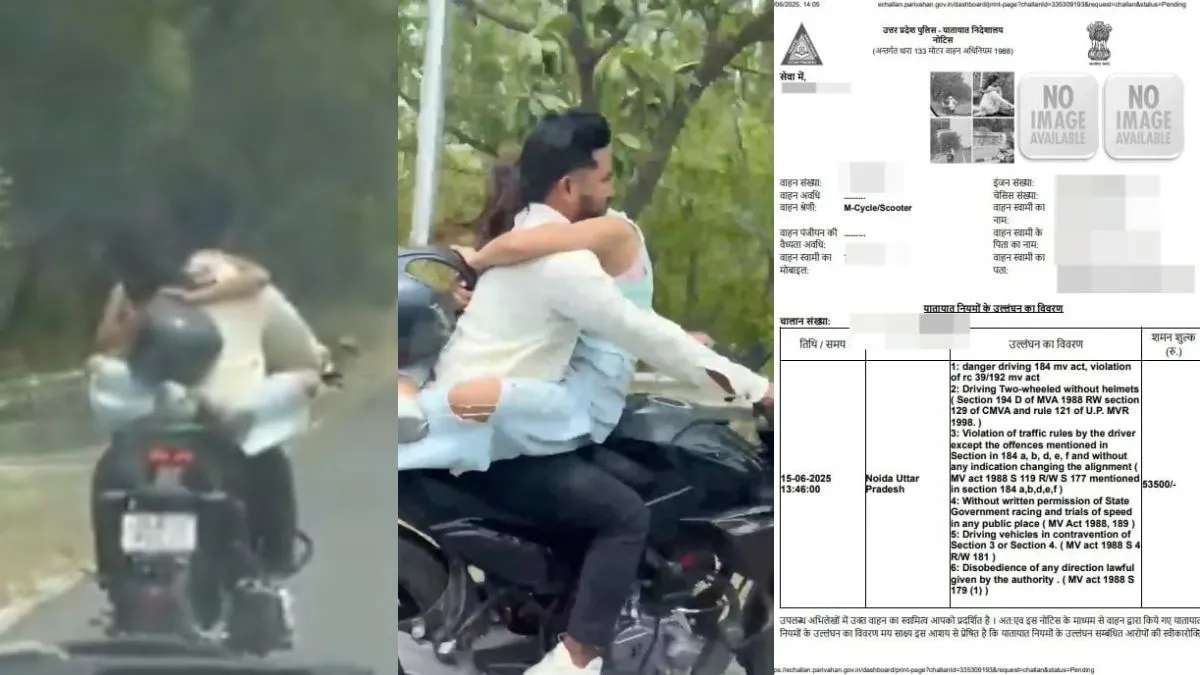 couples-romantic-stunt-on-moving-bike-goes-viral-noida-police-slaps-fine-worth-rs-53500