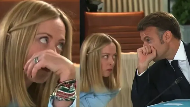 italy-giorgia-meloni-rolls-eyes-at-emmanueal-macron-whisper-during-g7-summit-in-canada-moment-goes-viral-video