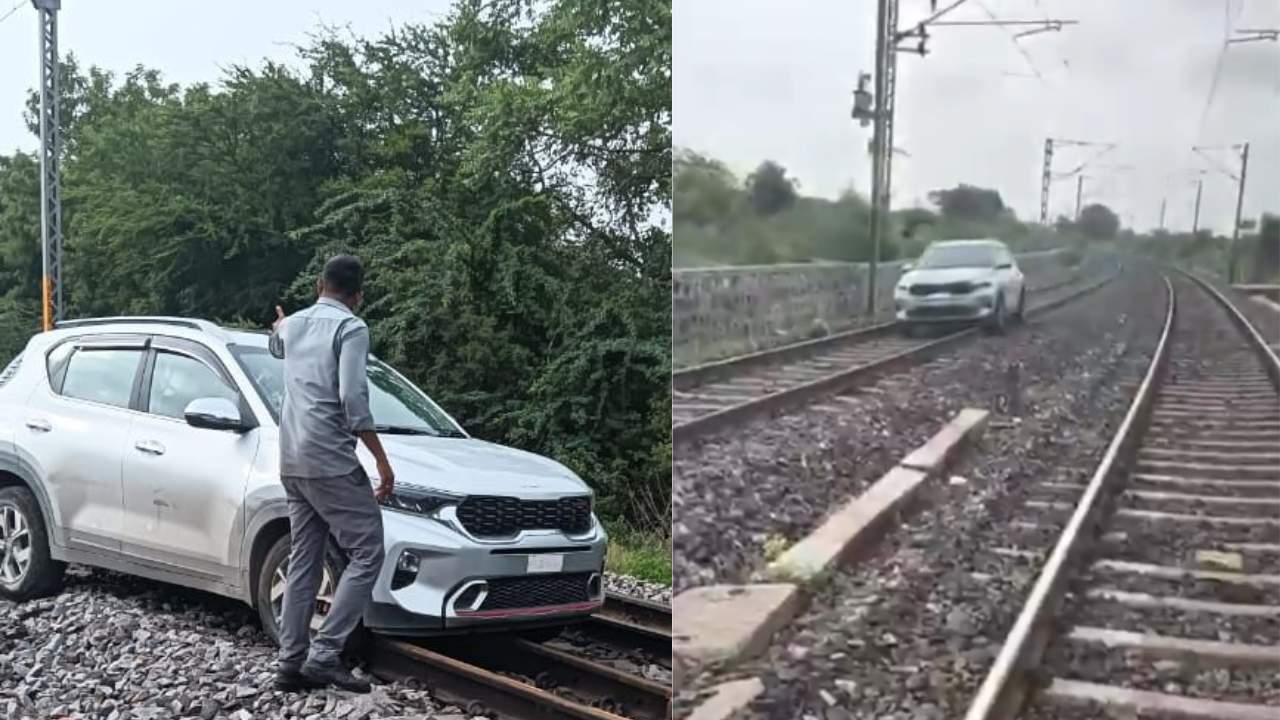 watch-viral-video-shows-women-driving-kia-sonet-on-rail-track-disrupts-train-services