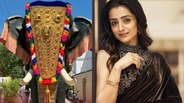 trisha-krishnan-donates-lifelike-mechanical-elephant-to-tamil-nadu-temples-its-a-celebration-of-kindness-and-culture