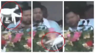 Tejashwi Yadav Narrowly Escapes Injury As Drone Crashes Into Podium During RJD Leader's Speech In Patna | Video