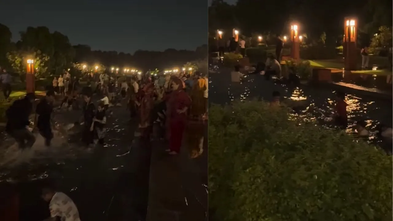 visitors-turn-delhis-sunder-nursery-pond-into-swimming-pool-viral-video-of-people-bathing-leaves-internet-in-shock