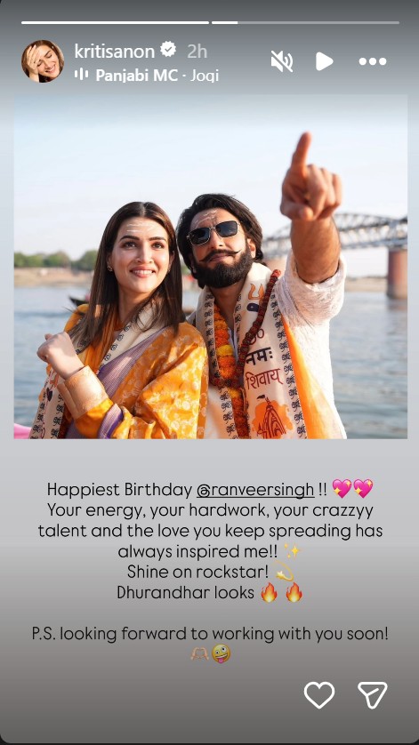 Kriti Sanon birthday post for Ranveer Singh