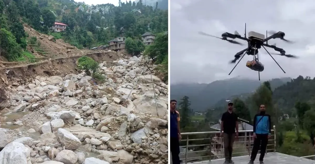 himachal-floods-sdrf-deploys-drones-to-deliver-food-and-medicines-in-mandis-janjehli-after-cloudburst