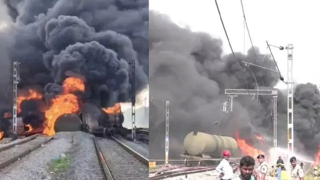 tamil-nadu-goods-train-carrying-diesel-catches-fire-near-tiruvallur-station-video