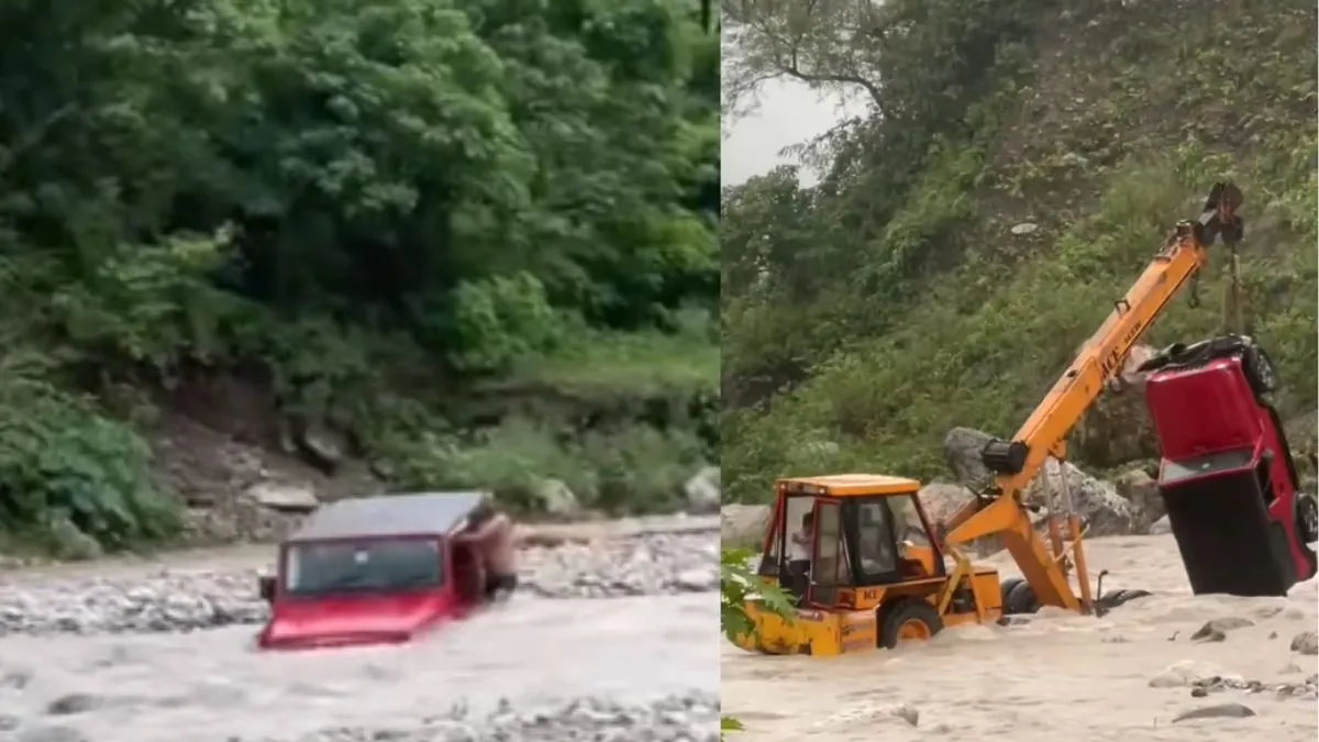 mahindra-thar-gets-stuck-in-river-with-strong-current-watch-viral-video-to-see-what-happened-next
