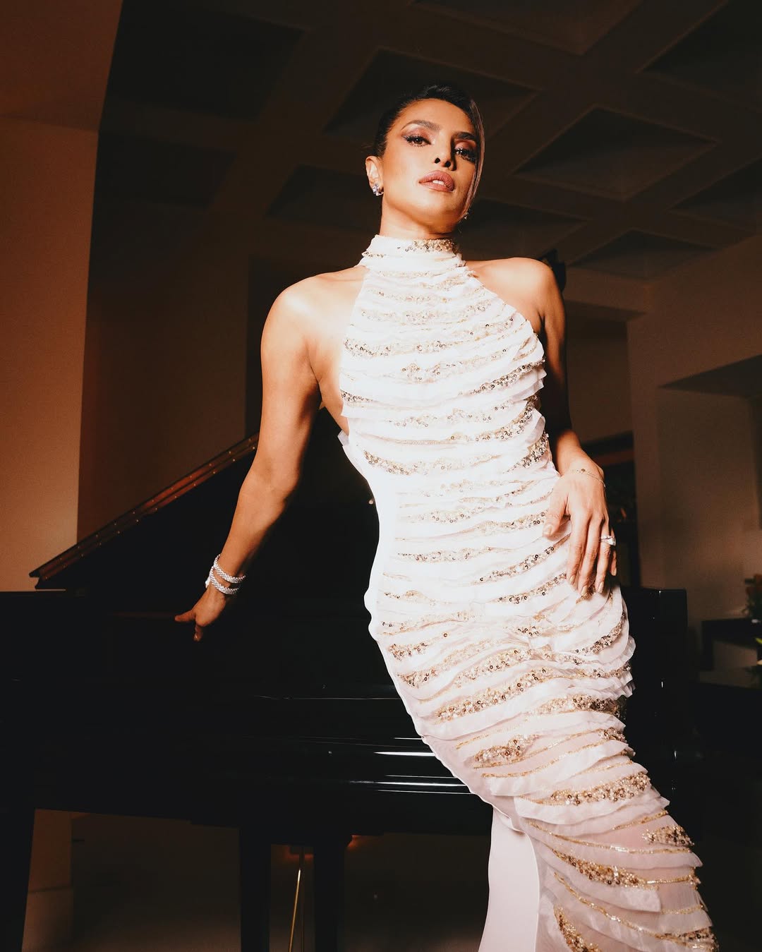 Priyanka Chopra In Sequin High Neck Gown