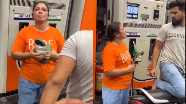 lucknow-woman-creates-chaos-at-petrol-pump-waves-chappal-and-hurls-abuses-in-viral-video