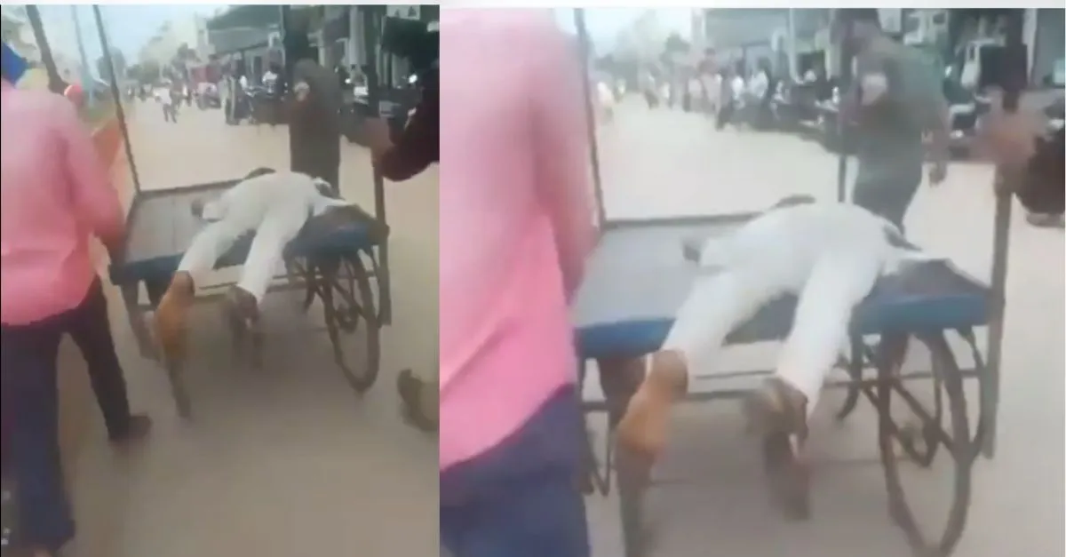 telangana-police-use-pushcart-to-carry-accident-victim-after-ambulance-delay-in-narayanpet-video