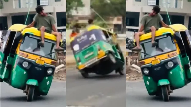 watch-auto-rickshaw-driver-pulls-stunt-on-public-road-ahmedabad-police-rewards-with