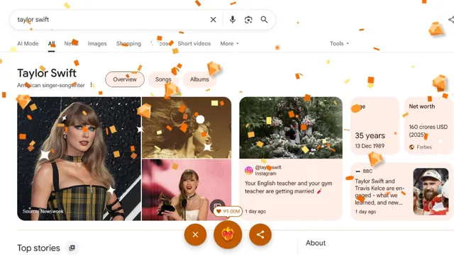google-showers-confetti-to-celebrate-taylor-swift-and-travis-kelce-engagement-fans-cant-stop-trying-it